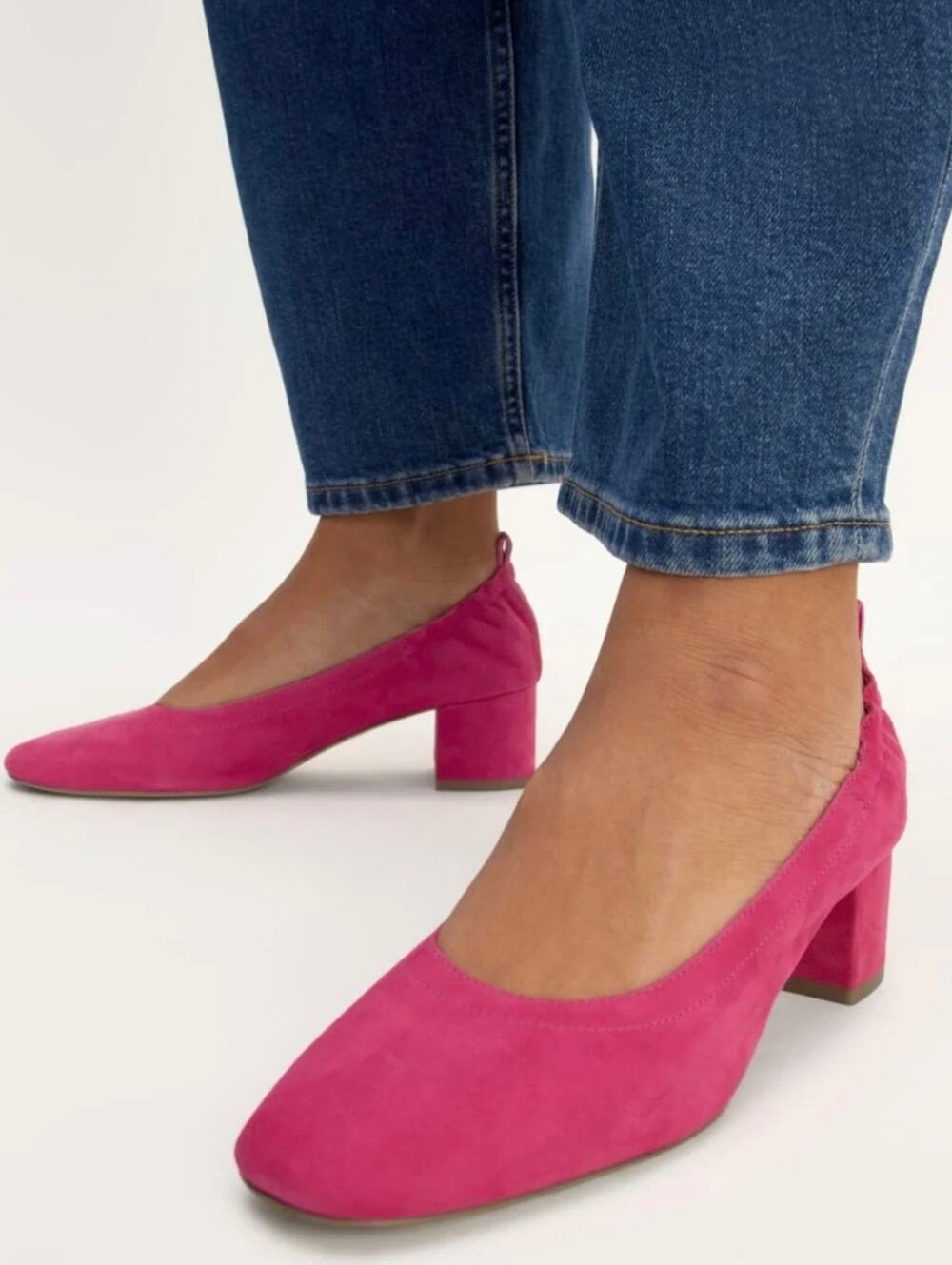 Everlane The Day Heel Fuchsia Pink Leather Block Heel Pump Ballet Flat Shoes 7.5